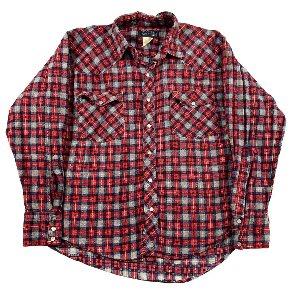SIerra Pacific Pearl Snap Button Western Shirt Mens XL Plaid Red & Grey‎
